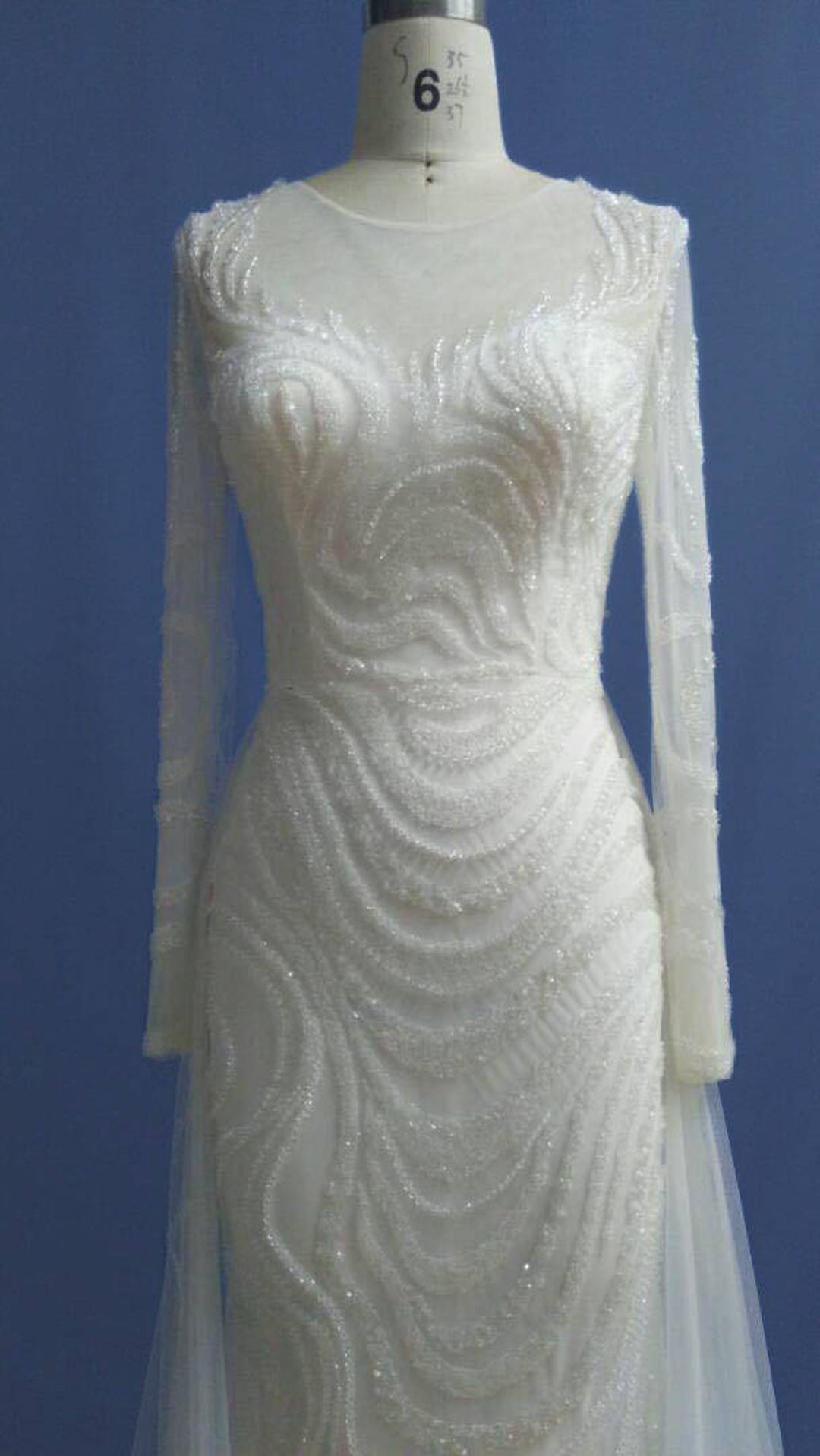 Long Tulle Bridesmaid Dress with Illusion Neck Ivory