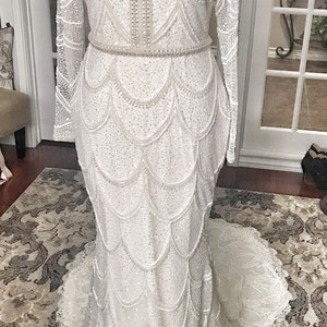 Elizabeth E Heavily Beaded All Ivory colored wedding dress, Elegant Wedding Dress, Custom made, Beaded Wedding Dress, Fitted, Sleeves image 4