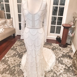 Elizabeth E Heavily Beaded All Ivory colored wedding dress, Elegant Wedding Dress, Custom made, Beaded Wedding Dress, Fitted, Sleeves image 9