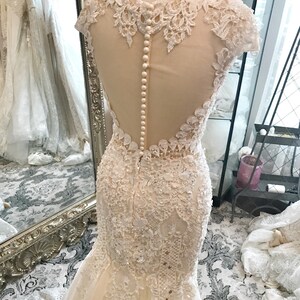 Stella unique Lace art deco, full beaded in champagne / ivory color, detachable skirt, lace wedding dress, fitted wedding dress, custom image 7