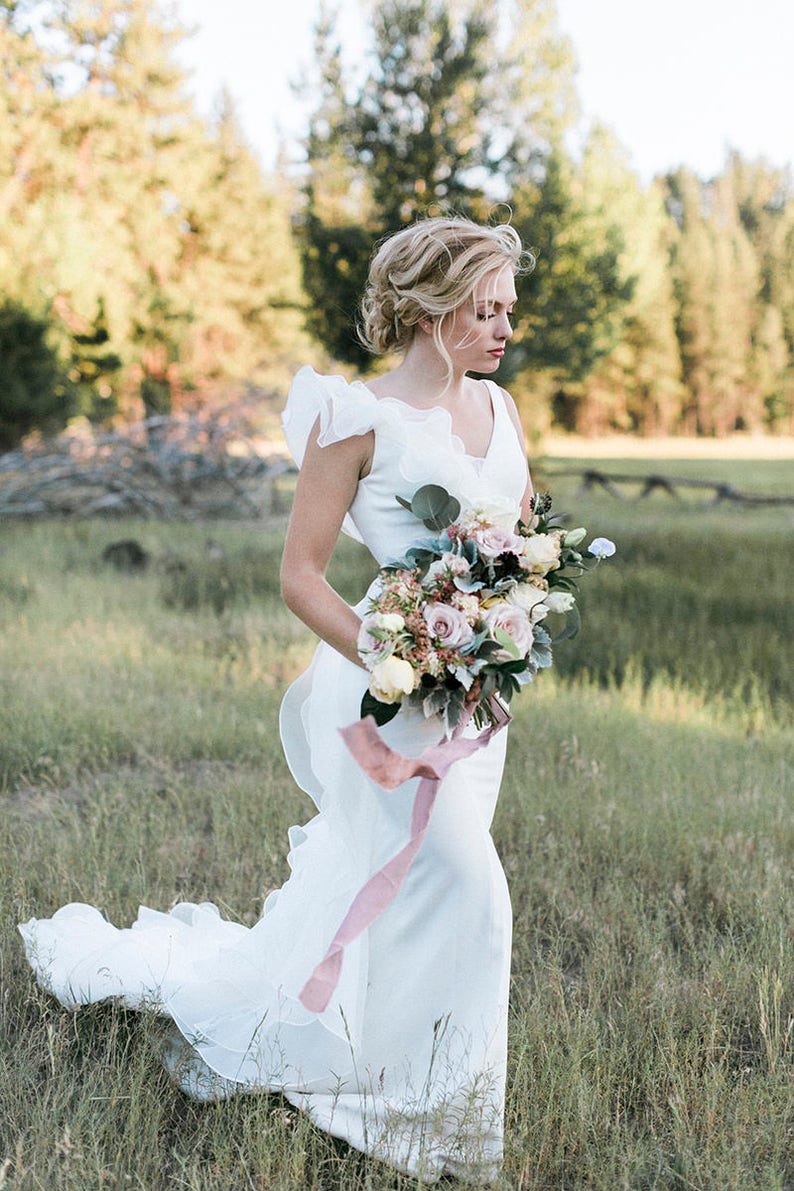 Avery-Unique Low Cut Organza sleeveless wedding dress, Unique Wedding Dress, Simple Wedding Dress, fitted wedding dress, Custom Made dress image 5