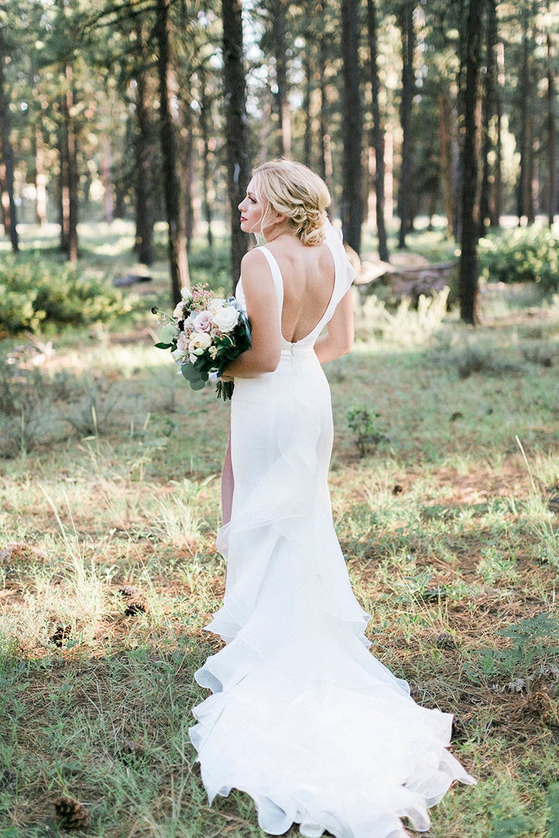 Avery-Unique Low Cut Organza sleeveless wedding dress, Unique Wedding Dress, Simple Wedding Dress, fitted wedding dress, Custom Made dress image 4