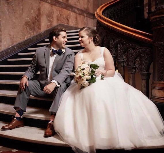 Custom Swiss Dot A-Line Wedding Dress: Lace & Tulle Ball Gown
