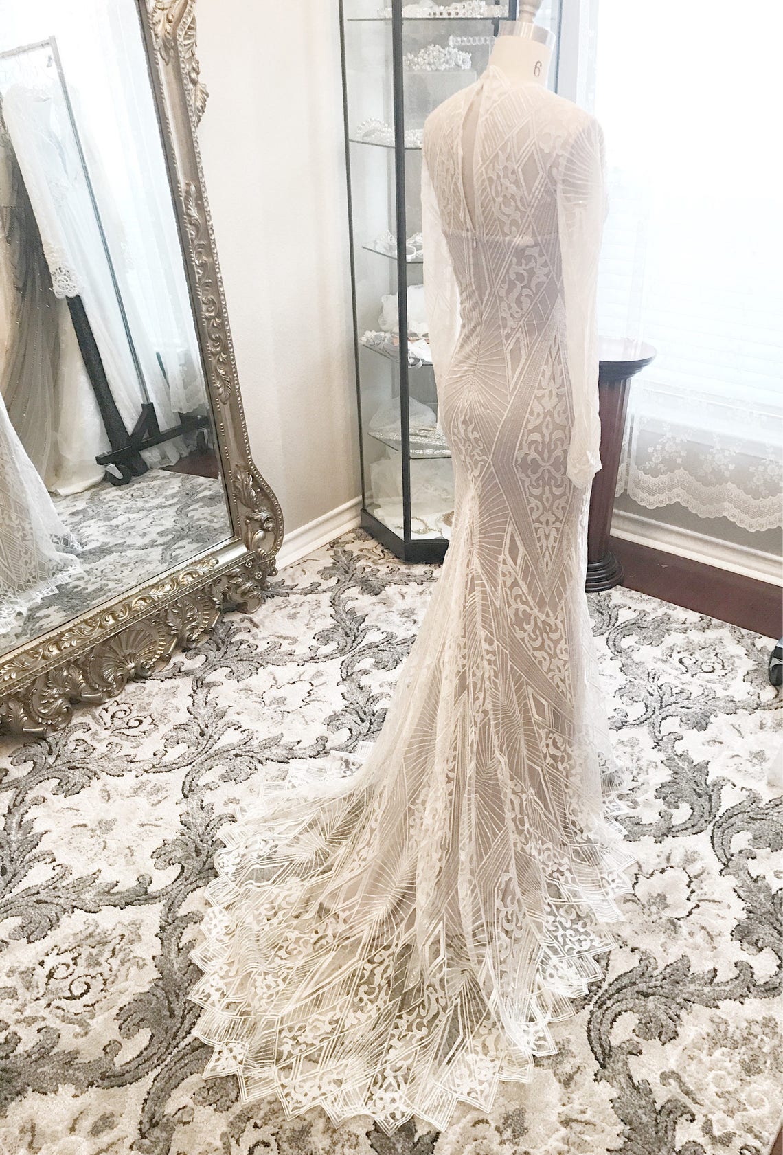 Geometric Sequin Lace Wedding dress unique wedding dress | Etsy