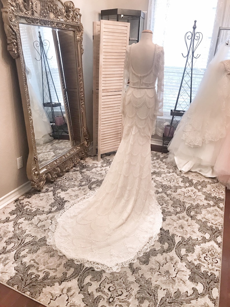 Elizabeth E Heavily Beaded All Ivory colored wedding dress, Elegant Wedding Dress, Custom made, Beaded Wedding Dress, Fitted, Sleeves image 8