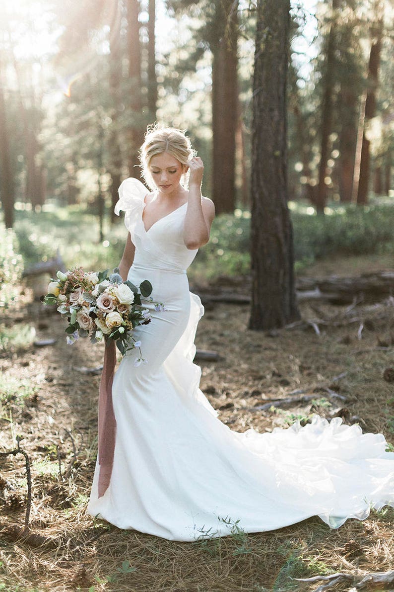 Avery-Unique Low Cut Organza sleeveless wedding dress, Unique Wedding Dress, Simple Wedding Dress, fitted wedding dress, Custom Made dress image 8