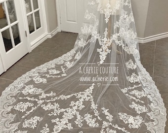 Mantilla Cathedral Lace and Scalloped lace bridal veil, long veil, lace veil, bridal veil, custom veils