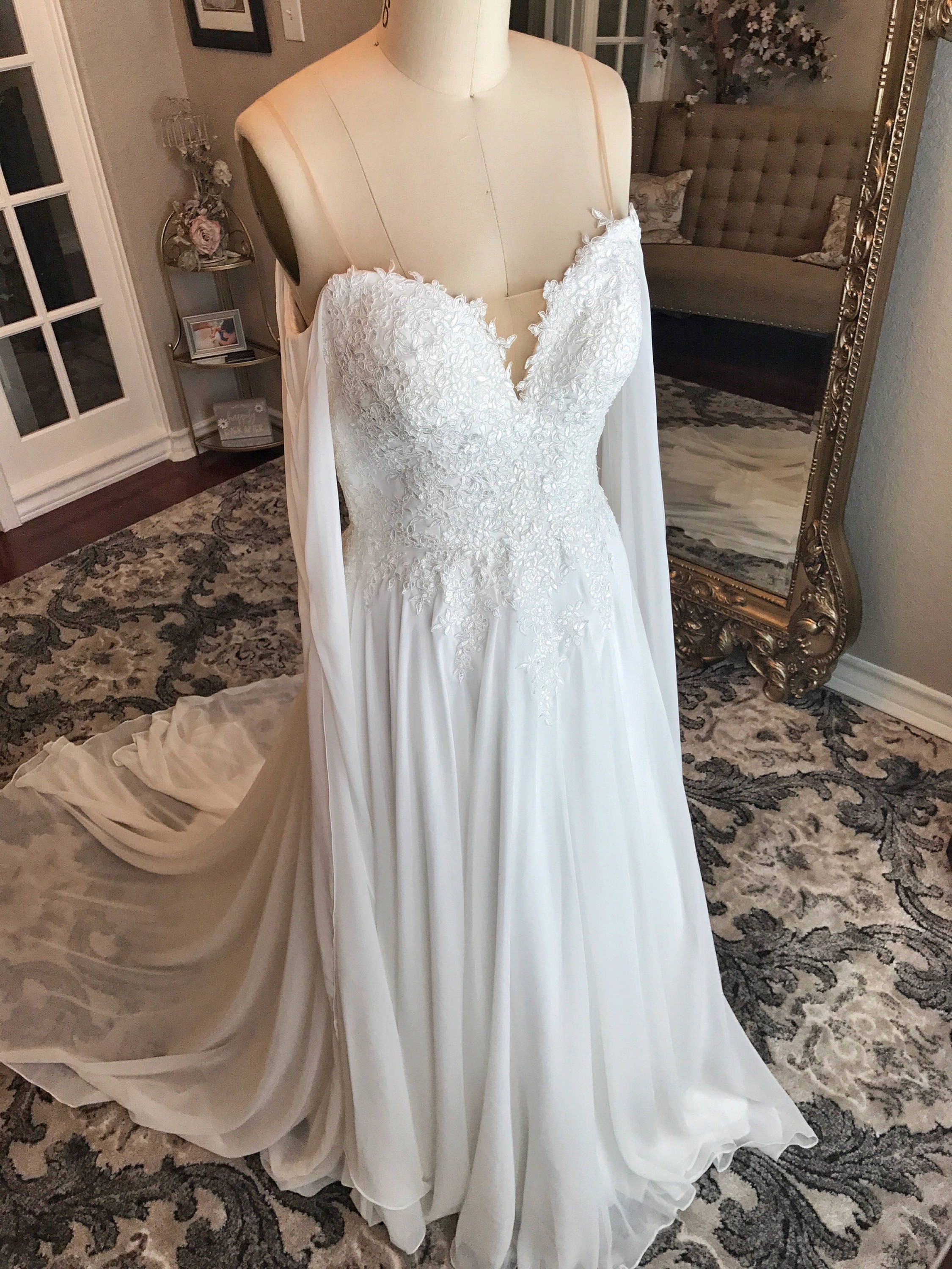 Meghan Unique Chiffon and Lace Flowy Wedding Dress Light | Etsy