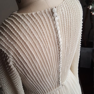 Pearl Hand beaded Sheer Pearl Lace Silk Chiffon Wedding Gown, Simple Wedding gown, Sexy Wedding Gown, Pearl Wedding Dress, Sheath, Chiffon image 6