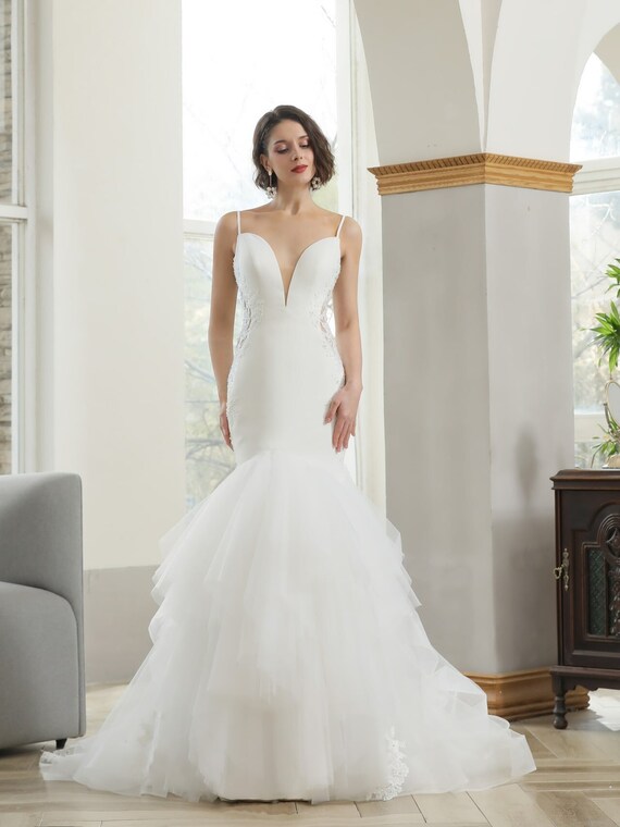 mermaid wedding dresses for sale Stunning Sweetheart Beading Mermaid Wedding Gown Sleeveless Tulle Brid –  misshow.com