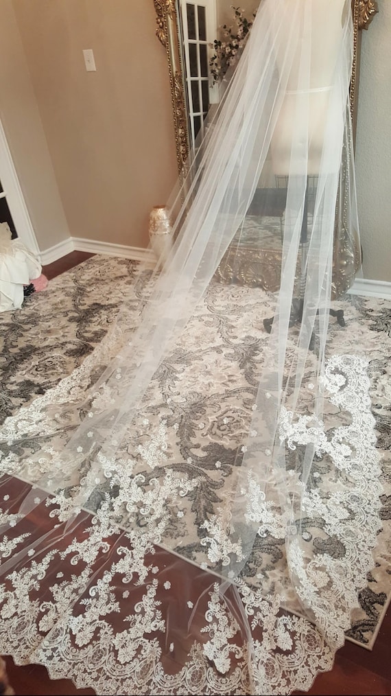 Custom Cathedral Lace Veil, Lace Applique Veil, Wide Lace  display picture 1