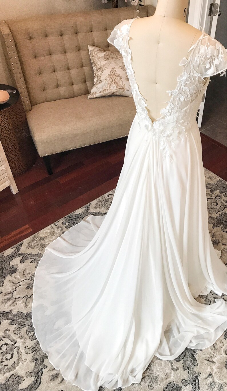 Kate Floral Lace chiffon Lightweight Flowy Wedding | Etsy