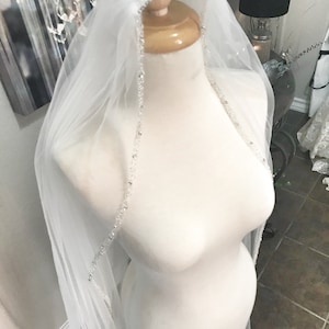 Chapel length beaded Edge veil, unique beaded edge veil, bridal veil, bling veil, light ivory veil