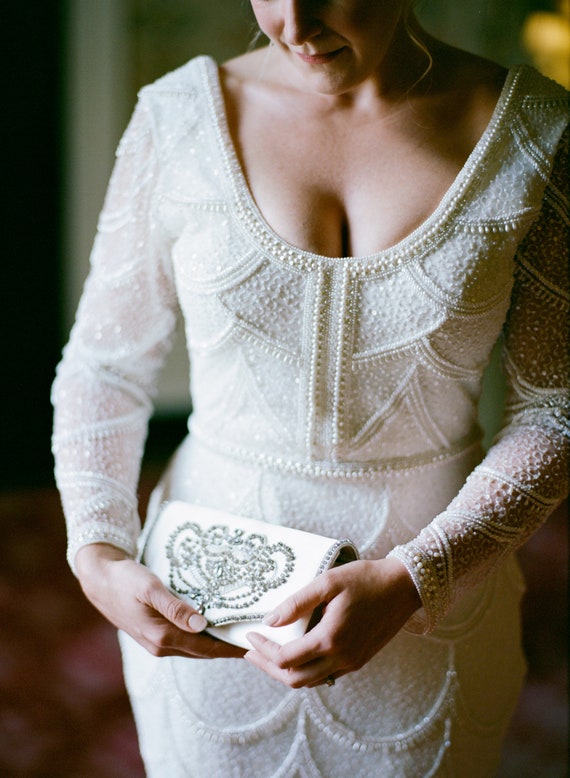 Elizabeth E Heavily Beaded All Ivory Colored Wedding Dress Etsy