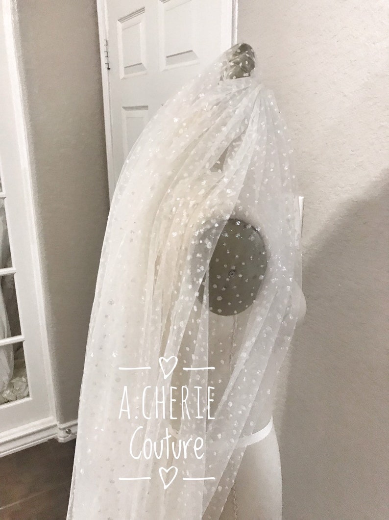 Spotted Glitter Tulle Veil, long glitter tulle veil, Speckled Glitter Tulle Veil, Berta Inspired Long Glitter veil, Royal Length Veil image 9