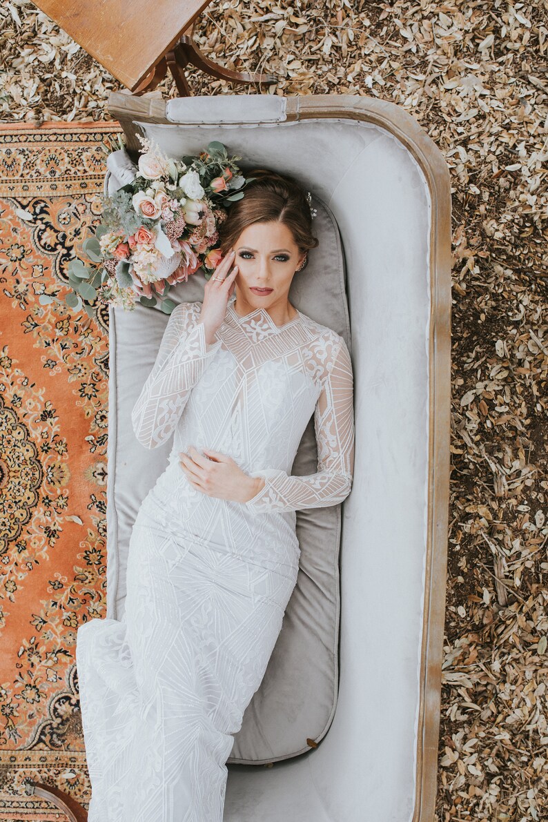 Geometric Sequined Lace Wedding dress unique wedding dress | Etsy