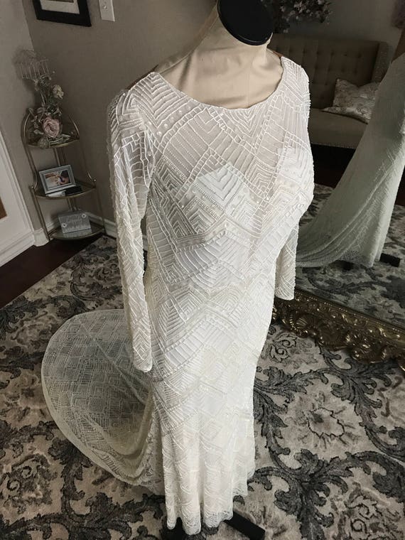 Melody Geometric Full Beaded Art Deco Wedding Dress Custom Etsy