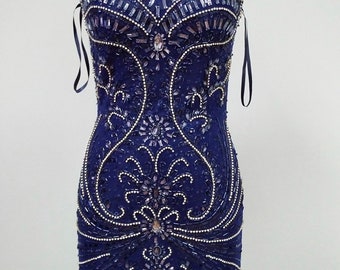 Custom Navy Blue Mother of the bride, Mother of the groom formal gown, Eveing Gown, Beaded Dress, Fitted, unique Mother of the Bride dress