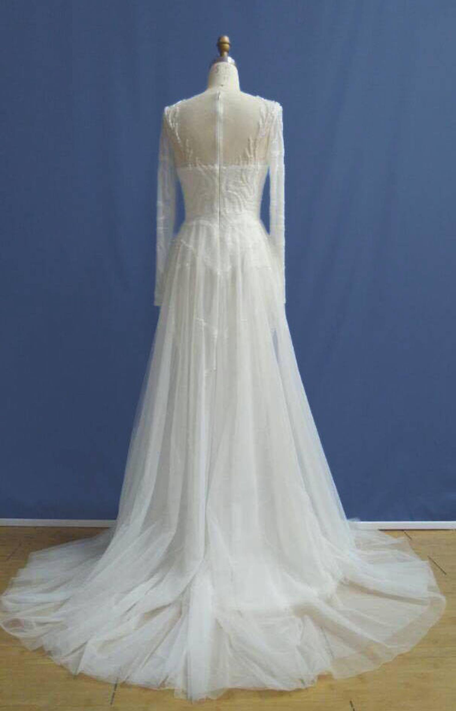 Tulle with Beaded Long Dresses Ivory