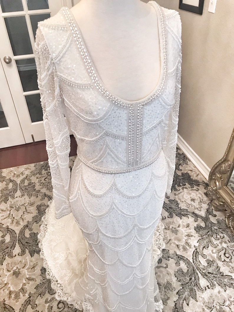 Elizabeth E Heavily Beaded All Ivory colored wedding dress, Elegant Wedding Dress, Custom made, Beaded Wedding Dress, Fitted, Sleeves image 3