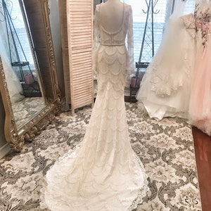 Elizabeth E Heavily Beaded All Ivory colored wedding dress, Elegant Wedding Dress, Custom made, Beaded Wedding Dress, Fitted, Sleeves image 6