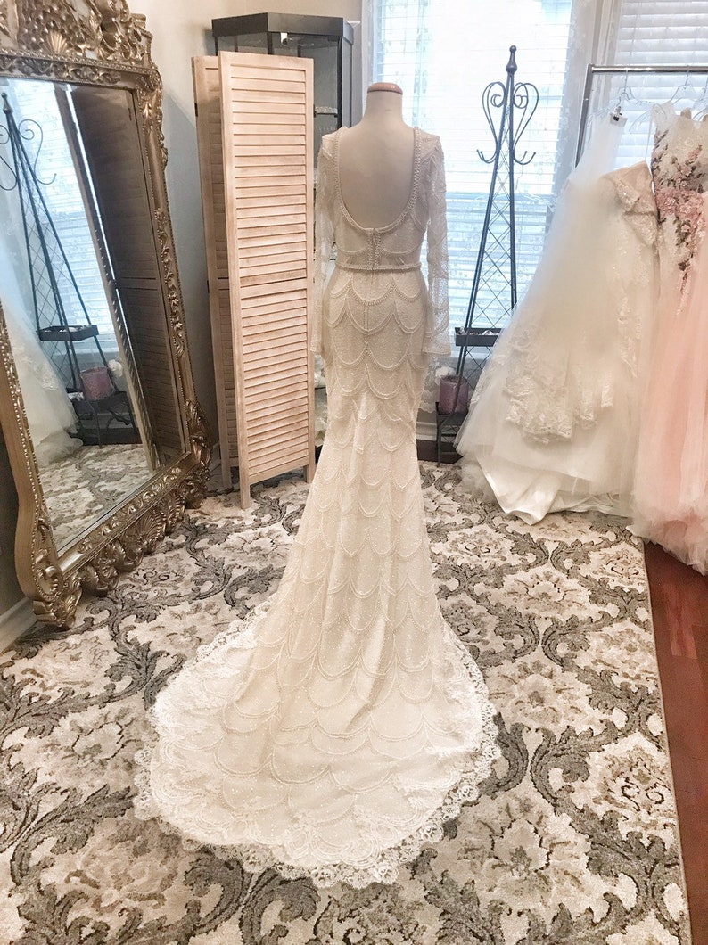 Elizabeth E Heavily Beaded All Ivory colored wedding dress, Elegant Wedding Dress, Custom made, Beaded Wedding Dress, Fitted, Sleeves image 6