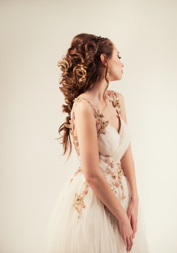 blush floral wedding dress