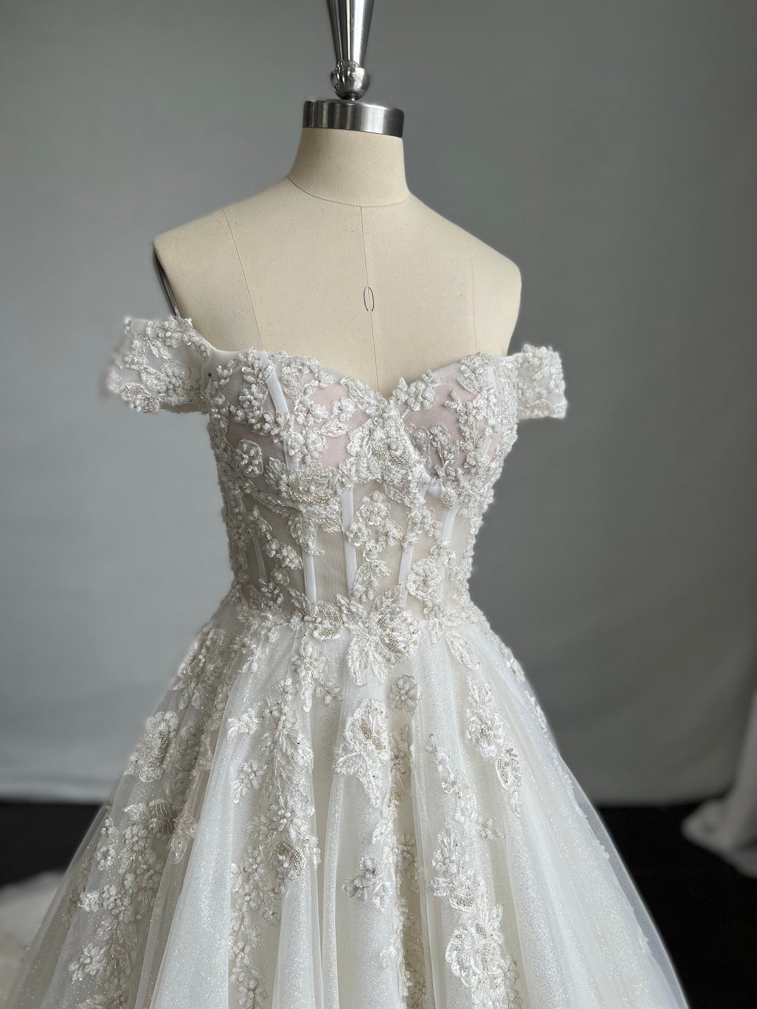 Wendy- Semi Custom A-line Wedding Dress- off Shoulder Beaded Lace With ...