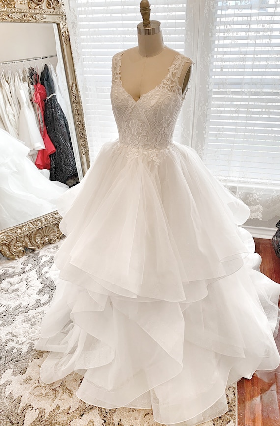 Claire - Glitter Ruffle Horsehair Braid Wedding Dress, Unique Wedding Dress, Custom Wedding Dress
