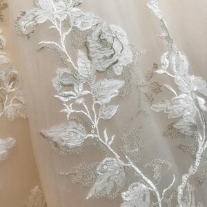 Bella-Unique Lace Floral champagne and ivory wedding dress, Ball Gown, puffy Wedding dress, off the shoulder, sweet heart neckline, roses, image 8