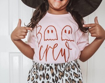 Girls Halloween Shirt, Boo Crew Shirt, Halloween Shirt for Kids, Ghost Shirt, Girls Halloween Shirt, Pink and Orange Halloween Shirt