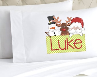 Kids Christmas Pillow Case | Personalized Pillow Case | Christmas Pillow Case | Monogrammed Pillow Case | Faux Applique Pillow |