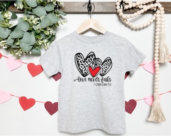 Girls Valentine Shirts, Womens Valentine Shirts, Valentine Shirt for Kids, 1 Corinthians 13:8, Love Never Fails Shirt, Christian Valentines
