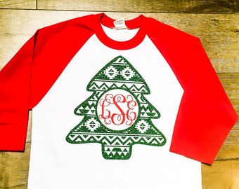 Christmas Shirts for Women | Christmas Shirts for Girls | Holiday Raglan | Christmas Monogram Shirt | Baby Girl Christmas Outfit |