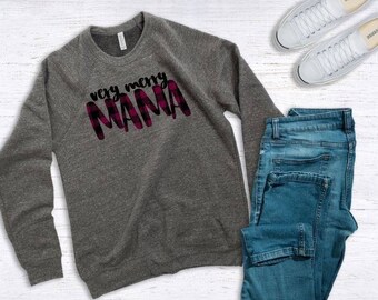 Womens Christmas Sweatshirt | Mama Sweatshirt | Very Merry Mama | Buffalo Plaid Sweatshirt | Christmas Mama Sweatshirt