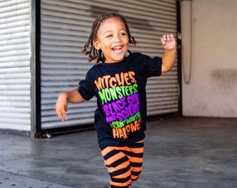 Kids Halloween Shirt | Witches Monsters Black Cats | Halloween Shirt for Boys | Halloween Shirt for Girls | Halloween Shirt for Kids| Hallow