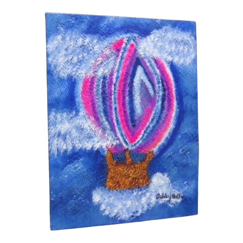 Hot Air Balloon, Clouds, Riding on the Clouds, Original Oil Painting on Canvas, 11x14 panel canvas image 4