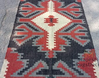 Handwoven Wool Jute Kilim Rug, Farmhouse Soft Kilim Jute Rug, Flatweave Rug, Bohemian Rug, Indian Dhurrie Rug, Navajo Kilim Rug, Custom Rug