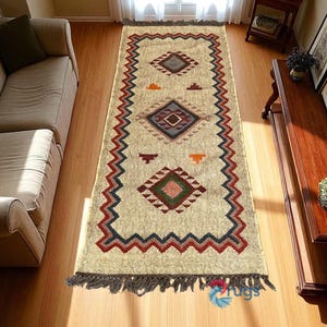 Handwoven Kilim Wool Jute Runner Bohemian Eco Friendly Wool Jute Kilim Runner Vintage Antique Rug Reversible 2x20 ft stair ruuner