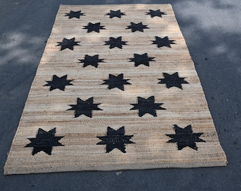 Natuurlijke zwarte sterpatroon Hennep Jute Karpet Hal Decor Hennep Jute Runner Hennep Voor Boerderij Aangepast formaat Hennep Tapijt