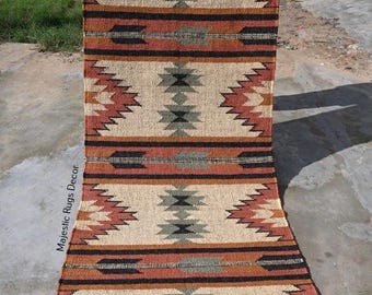 Alfombra Kilim Multicolor: Motivos Aztecas Vintage para Escaleras - Escalera Turca Hecha a Mano - Alfombra Geométrica Tradicional para Pasillo - Alfombra Personalizada