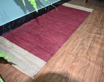 Handwoven Hemp Runner Rug Dhurrie Natural Jute Handmade Rug,Jute Bed Side Rug Jute Area Runner, Traditional Hemp Jute Rug Natural Rug