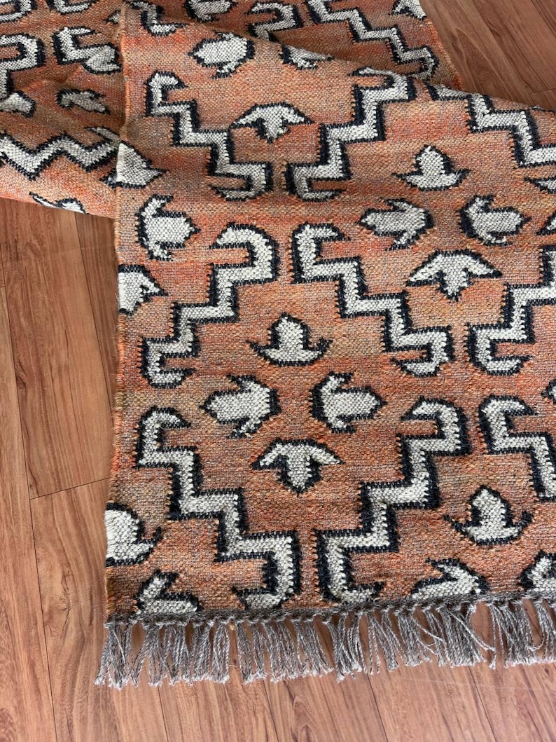 Merida Stair Rug Kilim Stair Runner Rug, Geometric Hallway Runner, Boho Wool Jute ...