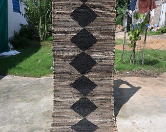 Natural Jute Runner Handmade Black Strip Hemp Runner, Natural Fiber Eco Friendly Hallway/Stair Runner, Indian Jute Carpet, Custom Runner