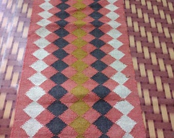 Stair Runner Handwoven Black With White Diamond Wool Jute Kilim Runner Rug, Hallway Runner, Rustic Southwestern Entryway Kitchen Jute Runner