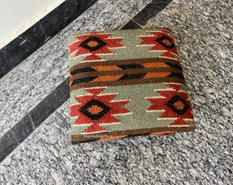 Handmade Kilim Footstool Ottoman, Wool Jute Upholstered Stool, Boho Foot Rest ustic Wooden Stool Tribal Floor Pouf Small Seating Bench Decor