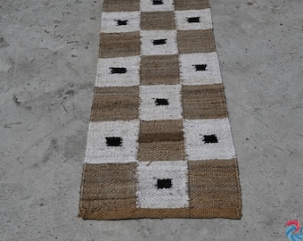 Natürlicher und weißer Jute-Läufer, Vintage-Hanf-Jute-Läufer, großflächiger Juteteppich, dekorativer Teppich für Zuhause, Boho Juteteppich