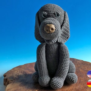 Weimaraner, Viszla, Amigurumi Häkelanleitung (DEUTSCH + ENGLISCH), Hund sitzend häkeln, Anleitung für einen Jagdhund von jennysideenreich