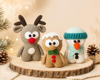 Häkelanleitung Winter-Trio PDF | Schneemann Rentier Lebkuchenmann | 5 Sprachen