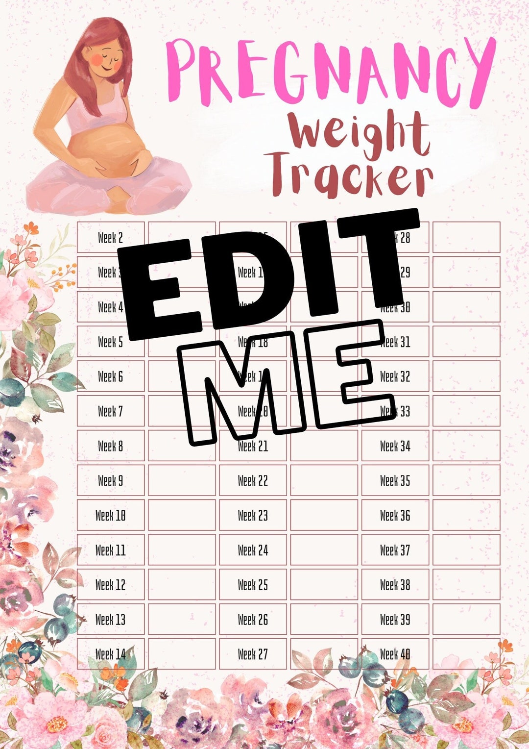EDITABLE Pregnancy Weight Tracker Pregnancy Weight Chart Etsy
